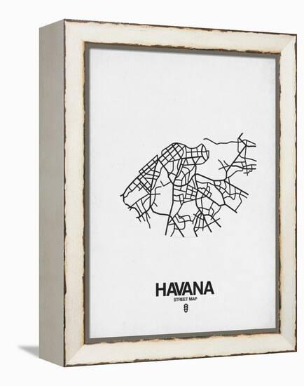 Havana Street Map White-NaxArt-Framed Stretched Canvas