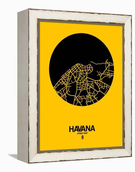 Havana Street Map Yellow-NaxArt-Framed Stretched Canvas