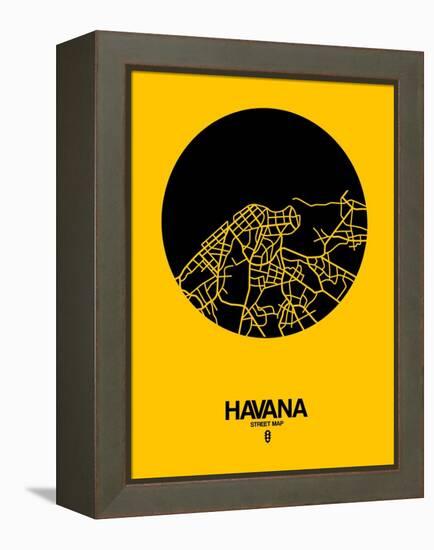 Havana Street Map Yellow-NaxArt-Framed Stretched Canvas