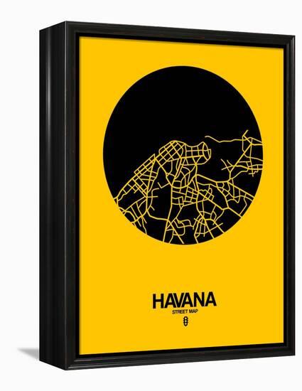 Havana Street Map Yellow-NaxArt-Framed Stretched Canvas