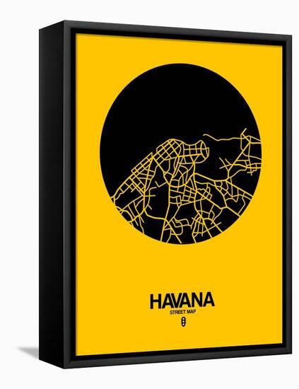 Havana Street Map Yellow-NaxArt-Framed Stretched Canvas