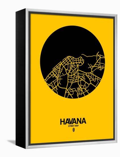 Havana Street Map Yellow-NaxArt-Framed Stretched Canvas