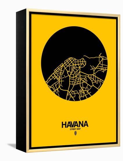 Havana Street Map Yellow-NaxArt-Framed Stretched Canvas