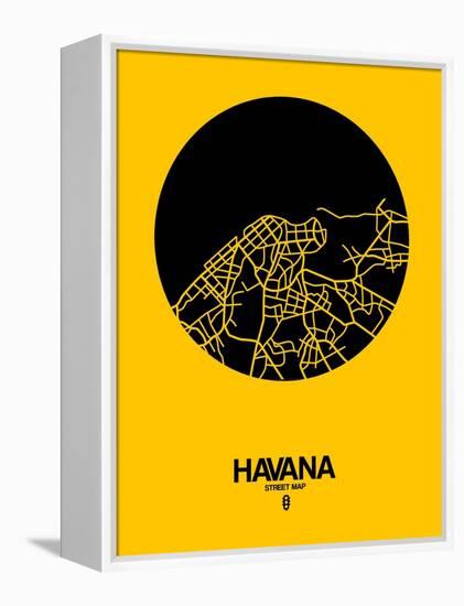 Havana Street Map Yellow-NaxArt-Framed Stretched Canvas