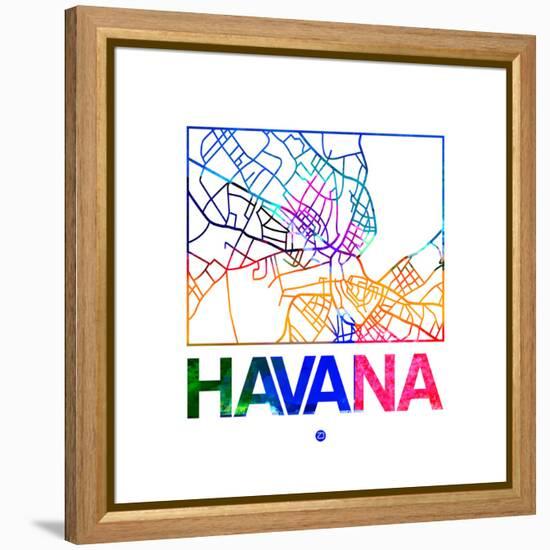 Havana Watercolor Street Map-NaxArt-Framed Stretched Canvas