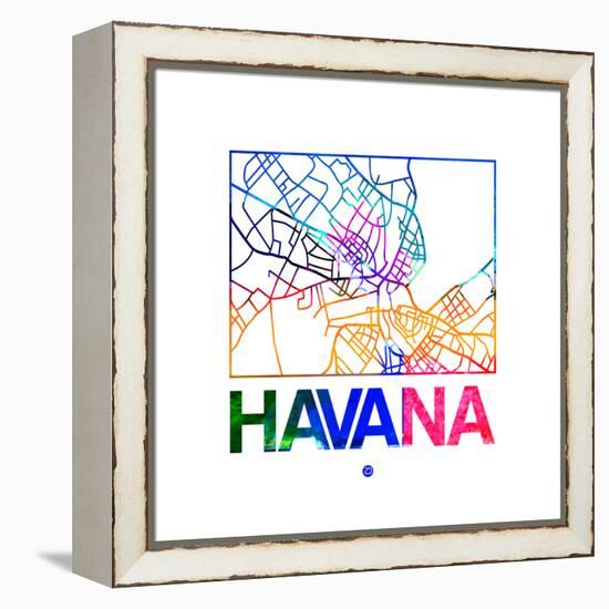 Havana Watercolor Street Map-NaxArt-Framed Stretched Canvas