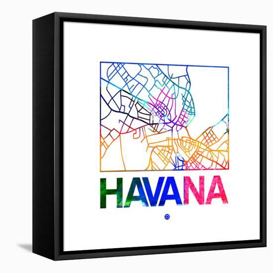 Havana Watercolor Street Map-NaxArt-Framed Stretched Canvas