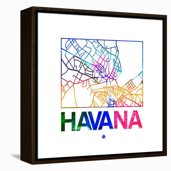 Havana Watercolor Street Map-NaxArt-Framed Stretched Canvas