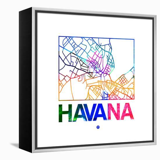 Havana Watercolor Street Map-NaxArt-Framed Stretched Canvas