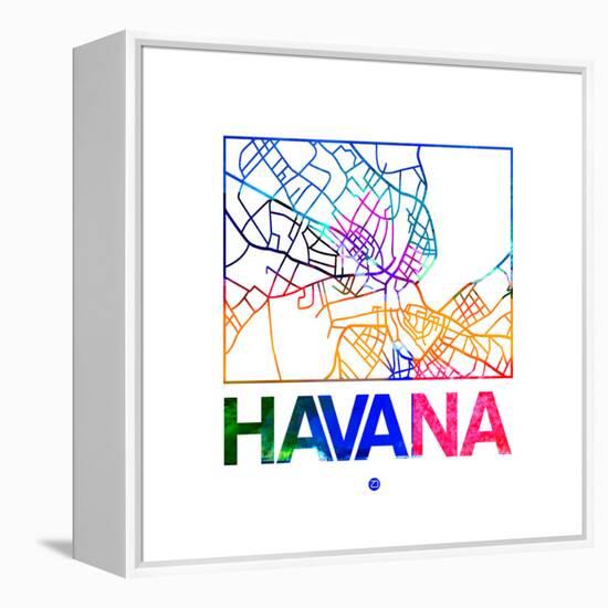 Havana Watercolor Street Map-NaxArt-Framed Stretched Canvas