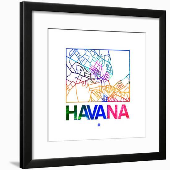 Havana Watercolor Street Map-NaxArt-Framed Premium Giclee Print