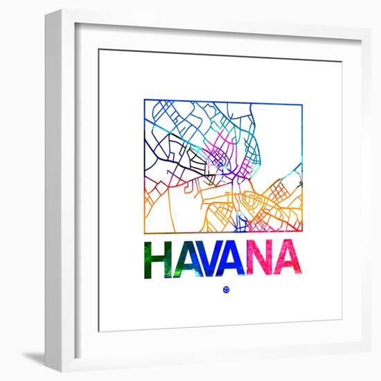 Havana Watercolor Street Map-NaxArt-Framed Premium Giclee Print