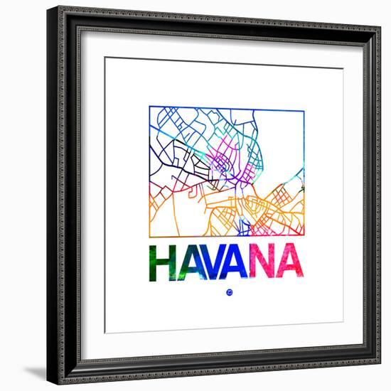 Havana Watercolor Street Map-NaxArt-Framed Premium Giclee Print