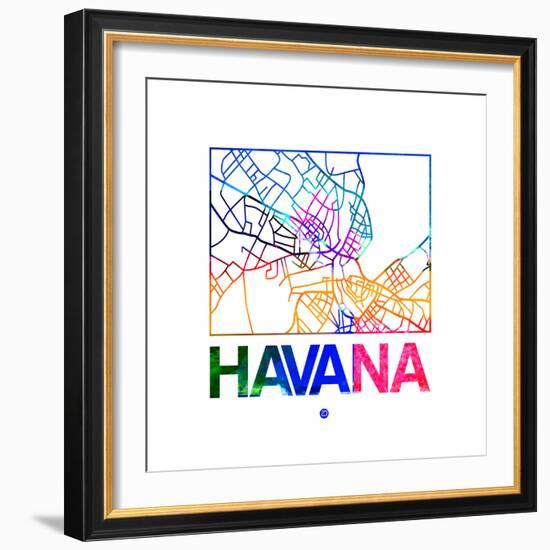 Havana Watercolor Street Map-NaxArt-Framed Premium Giclee Print