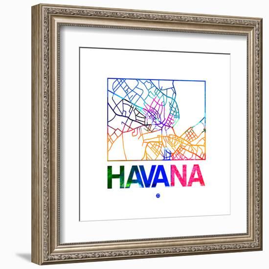 Havana Watercolor Street Map-NaxArt-Framed Art Print