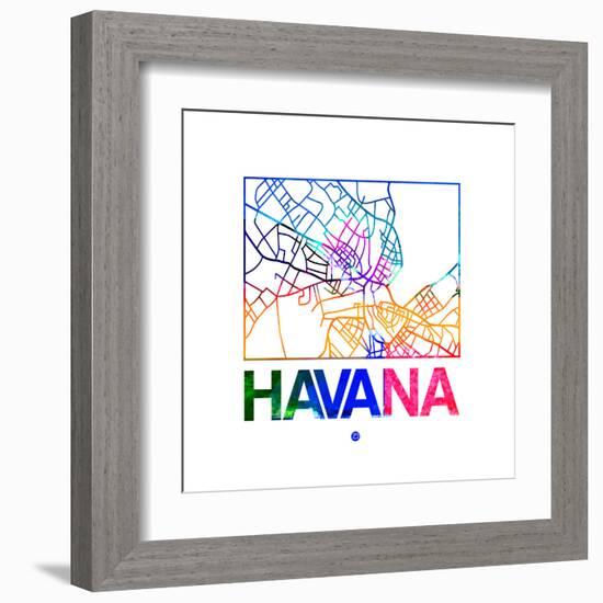 Havana Watercolor Street Map-NaxArt-Framed Art Print