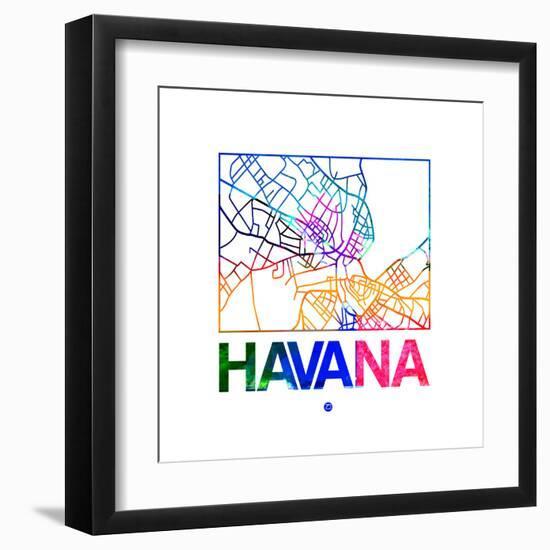 Havana Watercolor Street Map-NaxArt-Framed Art Print