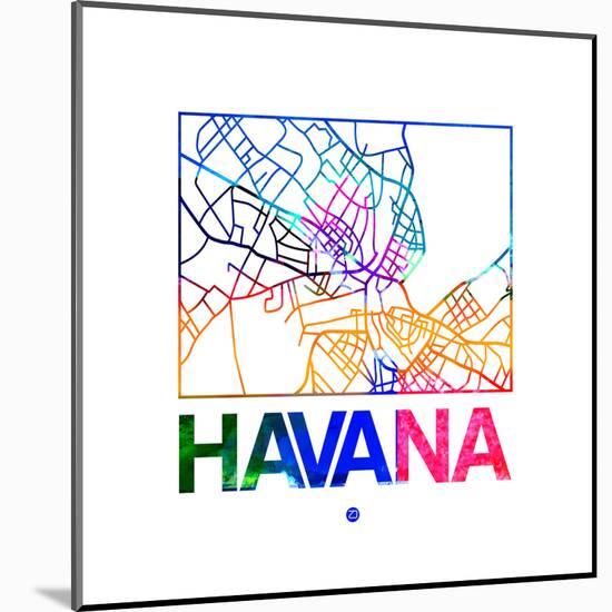 Havana Watercolor Street Map-NaxArt-Mounted Art Print