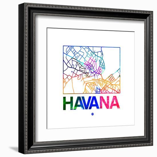 Havana Watercolor Street Map-NaxArt-Framed Art Print