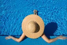 Woman in Hat Relaxing at the Pool-haveseen-Photographic Print