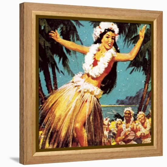 Hawaian Girl Dancing-English School-Framed Premier Image Canvas
