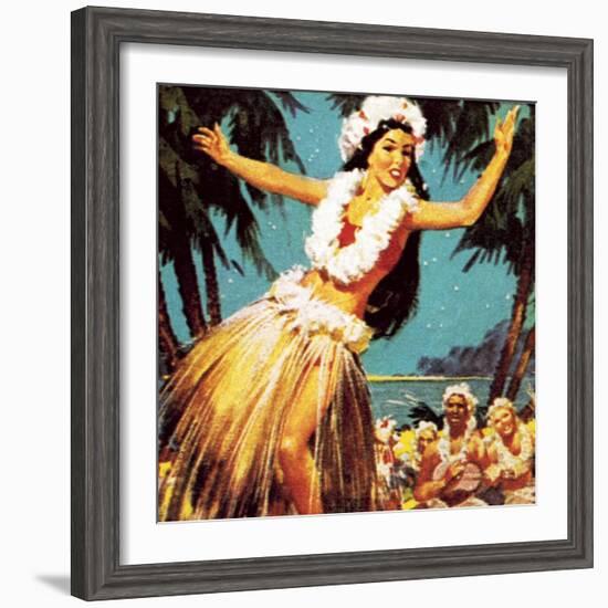 Hawaian Girl Dancing-English School-Framed Giclee Print