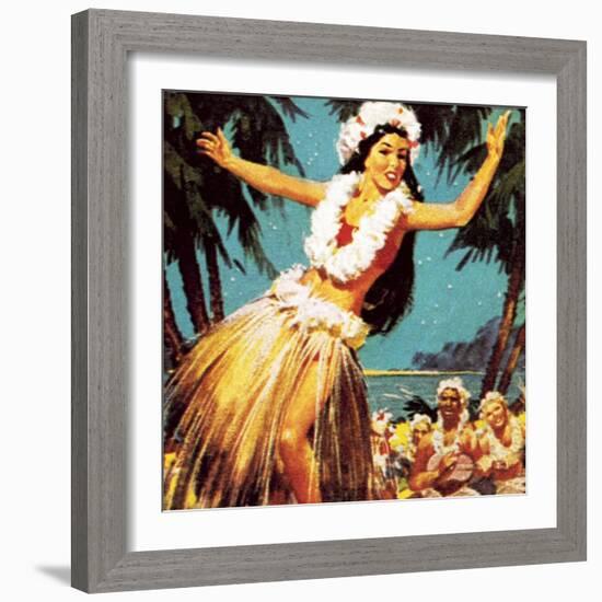 Hawaian Girl Dancing-English School-Framed Giclee Print