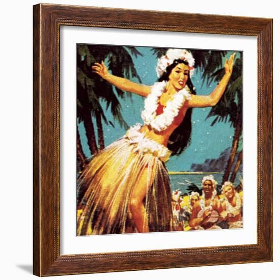 Hawaian Girl Dancing-English School-Framed Giclee Print