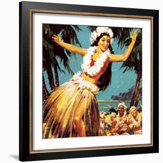 Hawaian Girl Dancing-English School-Framed Giclee Print