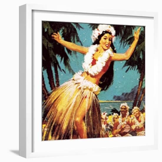 Hawaian Girl Dancing-English School-Framed Giclee Print