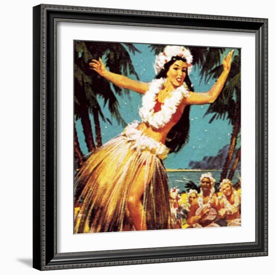 Hawaian Girl Dancing-English School-Framed Giclee Print