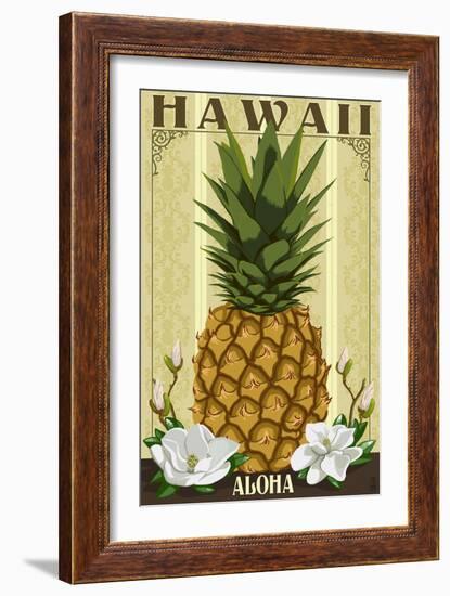 Hawaii - Aloha - Colonial Pineapple-Lantern Press-Framed Art Print