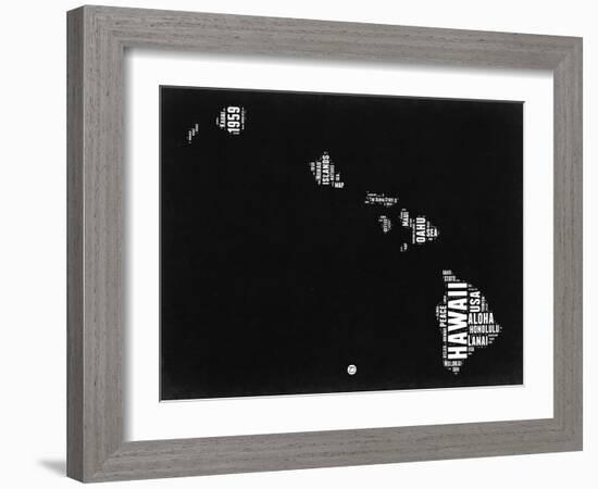 Hawaii Black and White Map-NaxArt-Framed Art Print