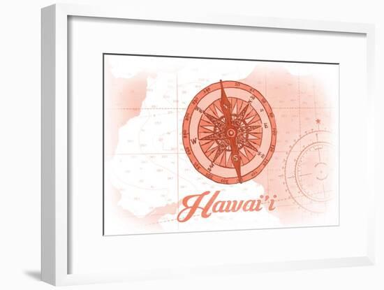 Hawaii - Compass - Coral - Coastal Icon-Lantern Press-Framed Art Print