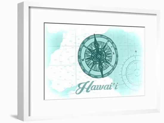 Hawaii - Compass - Teal - Coastal Icon-Lantern Press-Framed Art Print