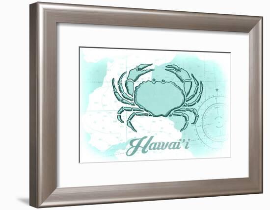 Hawaii - Crab - Teal - Coastal Icon-Lantern Press-Framed Art Print