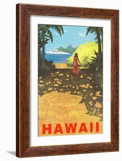 Hawaii, Cruise Liner, Girl on Beach Path-null-Framed Art Print