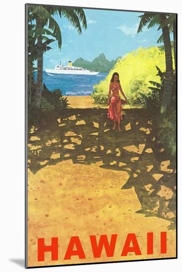 Hawaii, Cruise Liner, Girl on Beach Path-null-Mounted Art Print