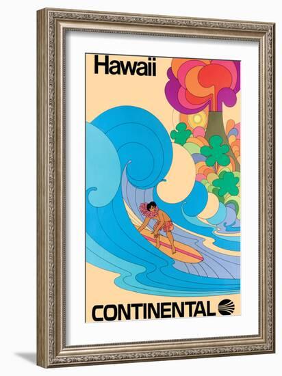 Hawaii - Hawaiian Surfer - Vintage Continental Airline Travel Poster, 1960s-Pacifica Island Art-Framed Art Print