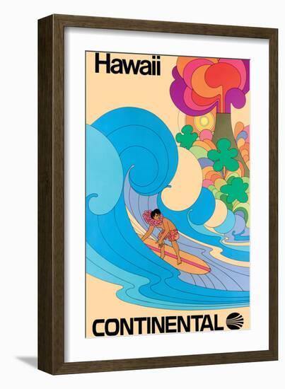 Hawaii - Hawaiian Surfer - Vintage Continental Airline Travel Poster, 1960s-Pacifica Island Art-Framed Art Print