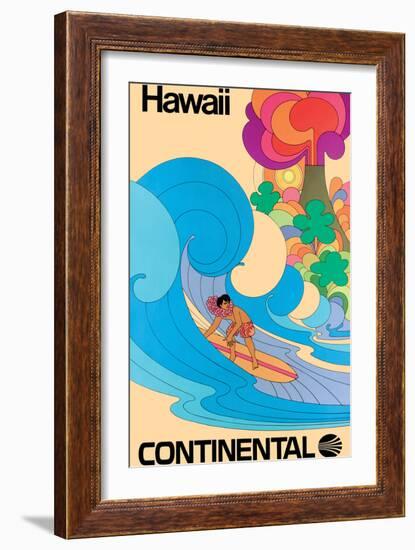 Hawaii - Hawaiian Surfer - Vintage Continental Airline Travel Poster, 1960s-Pacifica Island Art-Framed Art Print