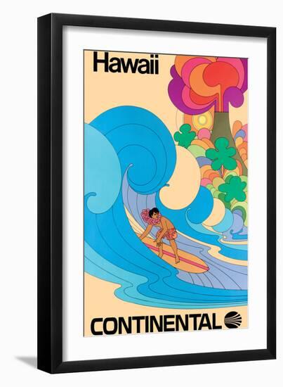 Hawaii - Hawaiian Surfer - Vintage Continental Airline Travel Poster, 1960s-Pacifica Island Art-Framed Art Print