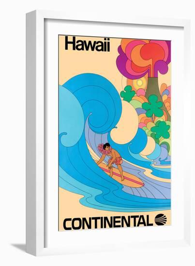 Hawaii - Hawaiian Surfer - Vintage Continental Airline Travel Poster, 1960s-Pacifica Island Art-Framed Art Print