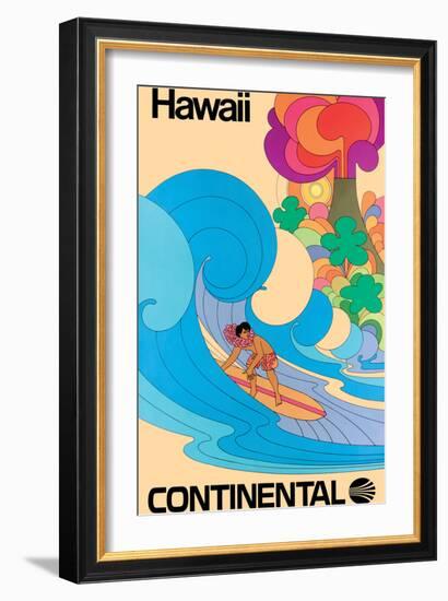 Hawaii - Hawaiian Surfer - Vintage Continental Airline Travel Poster, 1960s-Pacifica Island Art-Framed Art Print