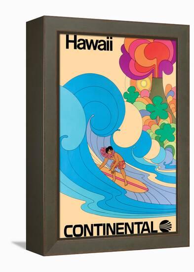 Hawaii - Hawaiian Surfer - Vintage Continental Airline Travel Poster, 1960s-Pacifica Island Art-Framed Stretched Canvas