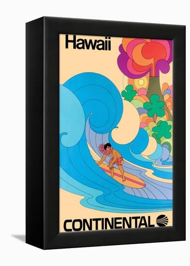 Hawaii - Hawaiian Surfer - Vintage Continental Airline Travel Poster, 1960s-Pacifica Island Art-Framed Stretched Canvas