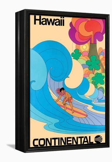 Hawaii - Hawaiian Surfer - Vintage Continental Airline Travel Poster, 1960s-Pacifica Island Art-Framed Stretched Canvas