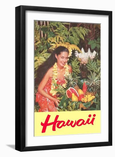 Hawaii, Hawaiian Woman with Fruit-null-Framed Art Print