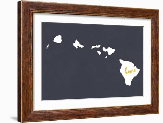 Hawaii - Home State - White on Gray-Lantern Press-Framed Art Print