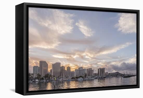 Hawaii, Honolulu, Waikiki Skyline at Sunrise-Rob Tilley-Framed Premier Image Canvas